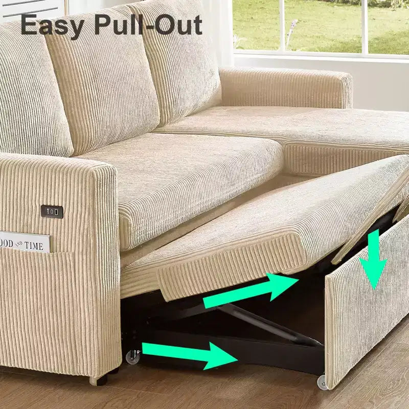 Dyonery 81 Sektional-Schlafsofa, L-förmige Ausziehcouch mit beidseitigem Stauraum, USB, verstellbare Rückenlehne