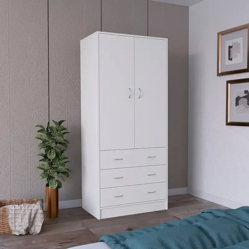 Moderner Doppeltür-Kleiderschrank (19) mit 3 Schubladen und 1 Kleiderstange für das Schlafzimmer