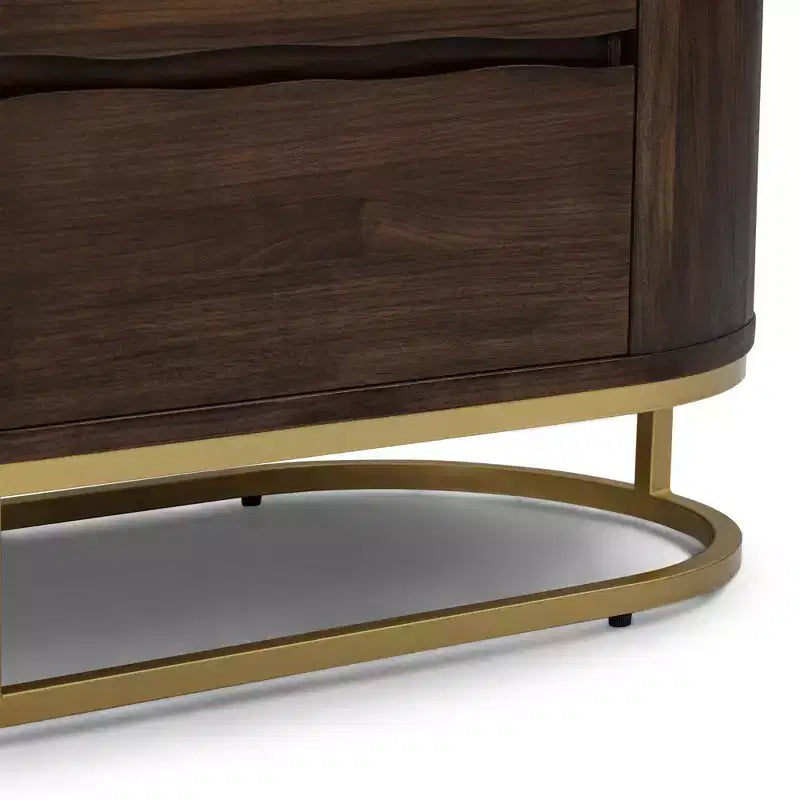Moderne Kommode mit 6 Schubladen, Baumkanten-Design, Metallgestell und langlebiger Massivholzkonstruktion
