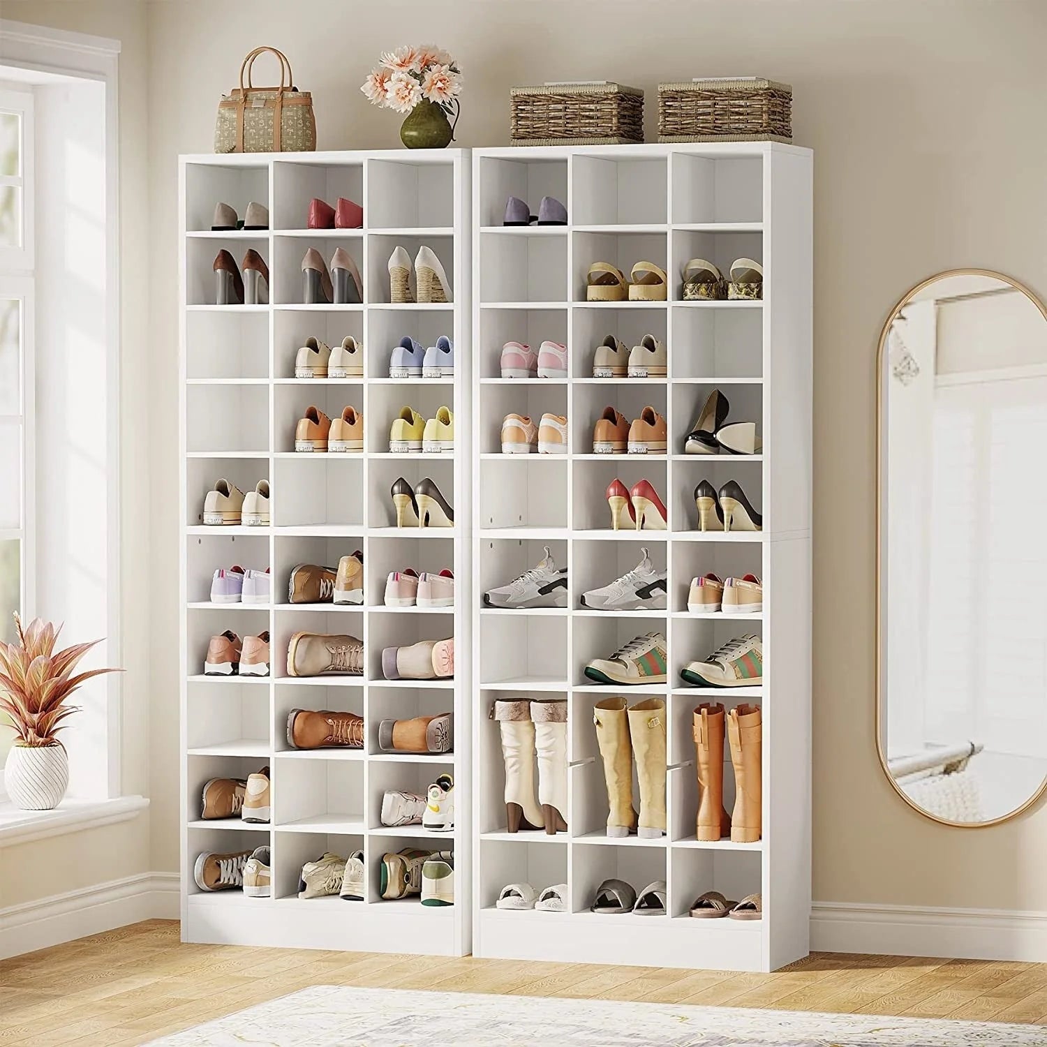 Schuhschrank für 30 Paar Schuhe, 10-stöckiges weißes Holzschuhregal für Schrank, Diele – 10 Etagen