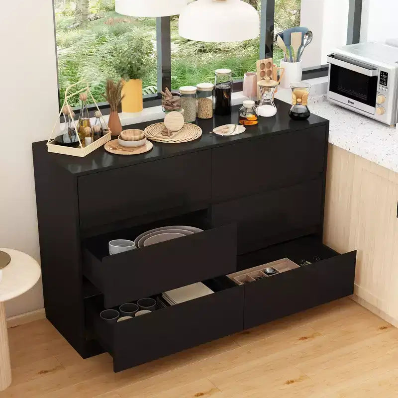 Intelligentes, drehbares/ausziehbares Buffet-Sideboard mit 6 Schubladen, erweiterter Arbeitsplatte, rutschfester Matte, drehbarem Esstisch, Kücheninsel-Vorratskammer