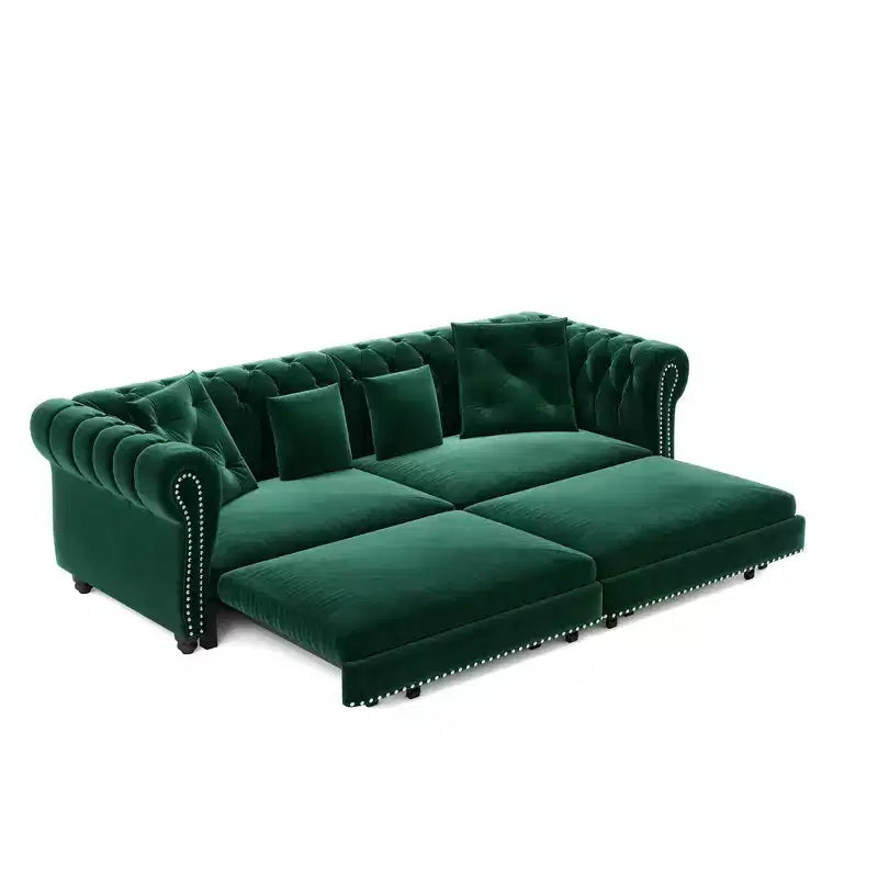 Whisen Velvet 3-in-1 Schlafsofa und wandelbares Schlafsofa im Kingsize-Format mit ausziehbarem Ottomane, getuftetem Design