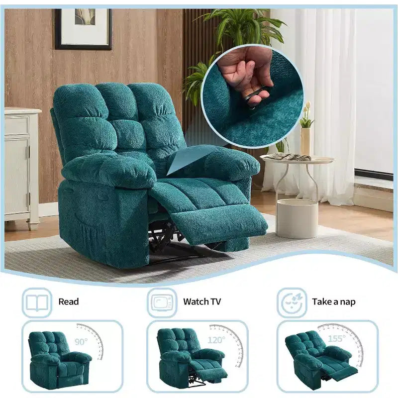Manueller Relaxsessel, ergonomischer, atmungsaktiver Stoff-Relaxliege mit Seitentaschen, Einzelsessel, geeignet für Wohnzimmer Schlafzimmer