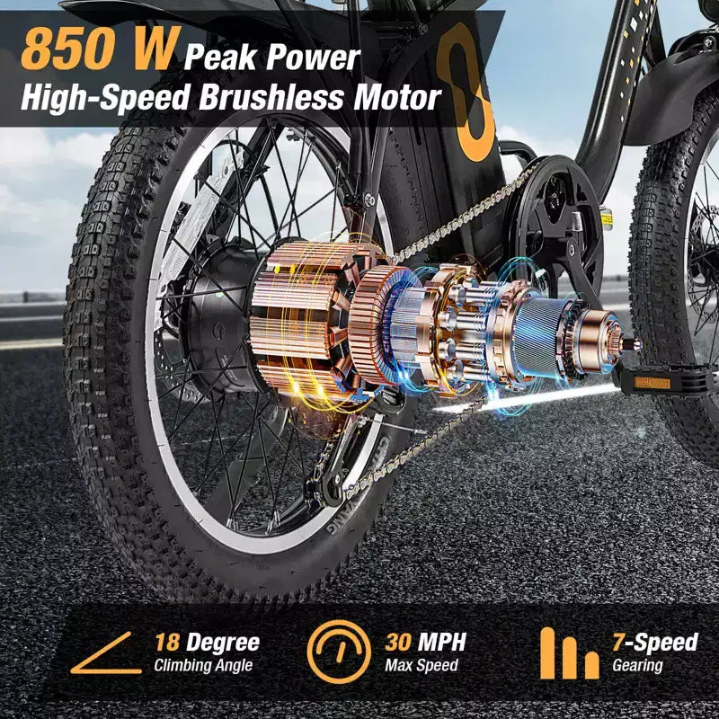 Costway Klappbares Elektro-Mountainbike für Erwachsene mit 20-Zoll-Fat-Reifen, 750W bürstenlosem Motor, 54V 13Ah, UL2849
