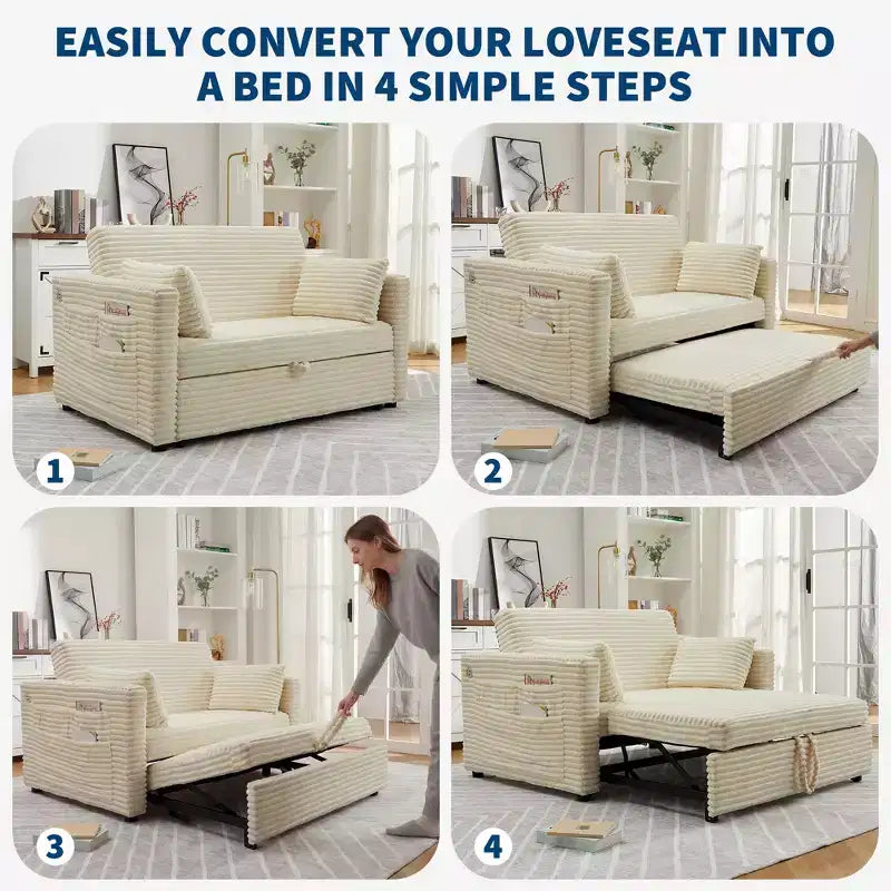 55 Convertible Schlafsofa mit ausziehbarer Fußstütze & verstellbarer Rückenlehne, platzsparendes Sofa für kleine Wohnungen