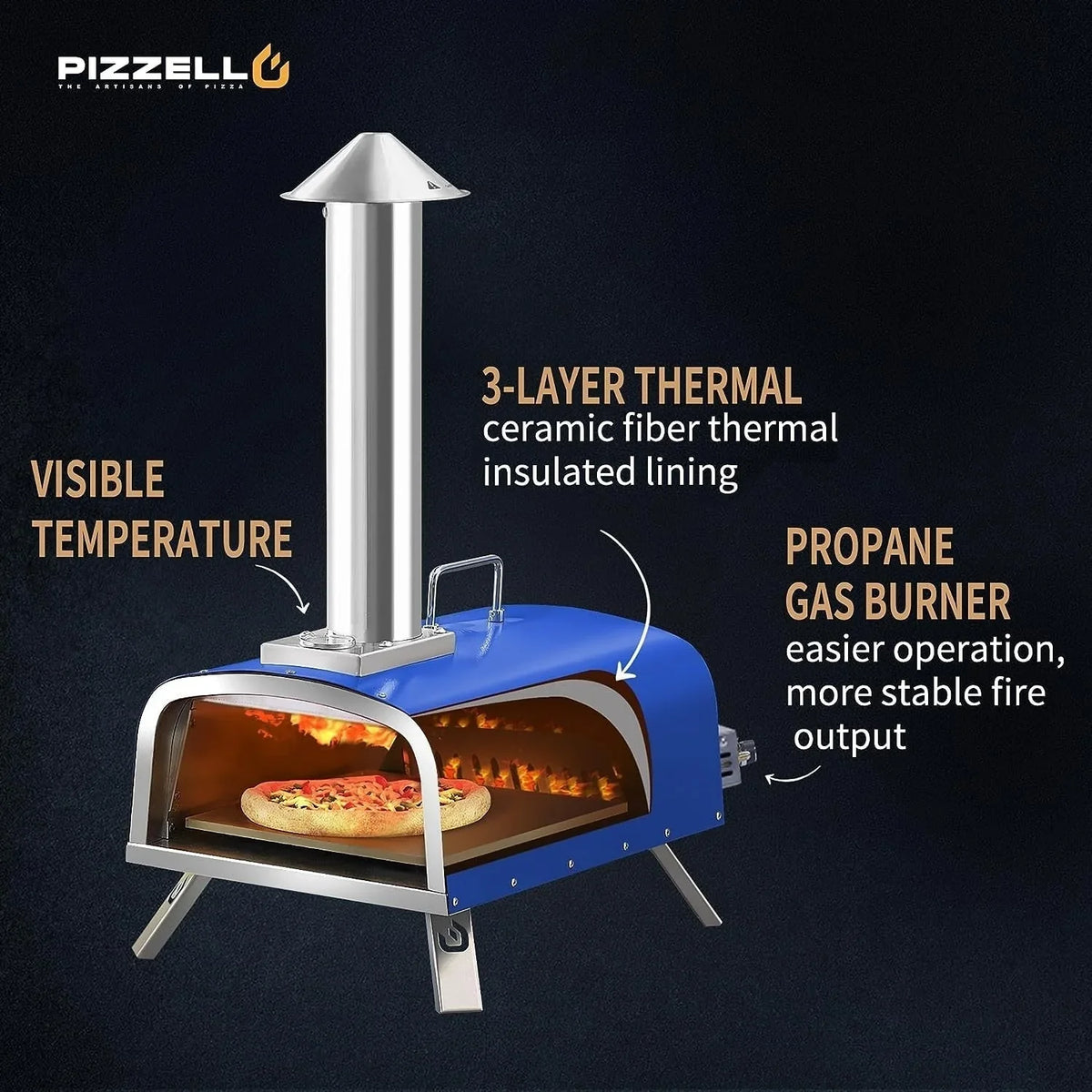 Multi-Brennstoff Outdoor Pizzaofen Steinbackofen mit Gasbrenner & Holzfach - 30 cm
