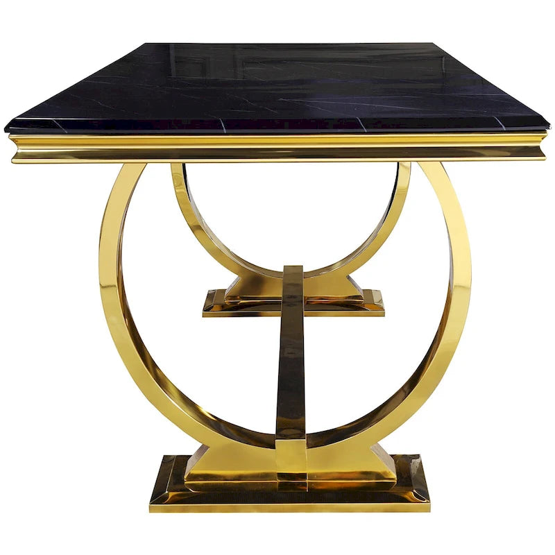 Moderner Esstisch mit U-förmigem Metallgestell aus Edelstahl