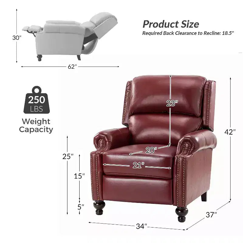 2er-Set Elisabete Modern Wingback Echtleder-Liegesessel mit Vintage-Nagelkopfleiste für Wohn- und Schlafzimmer | ART OF LIVING DESIGNS