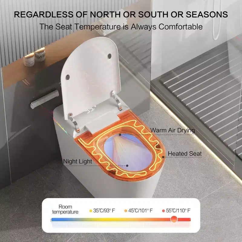 Dyonery Smart Toilet, spülrandlos, einteilig mit Schaumbarriere, automatischem Deckelöffner/-schließer, beheiztem Bidet & Trockner, LED-Nachtlicht, automatischer Spülung