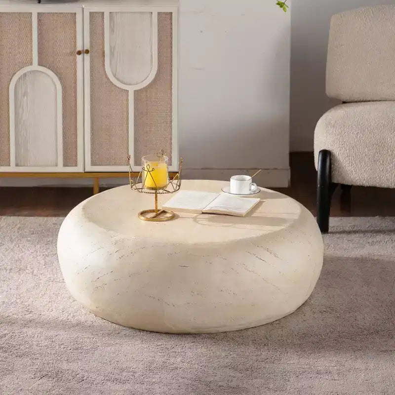 Runder MgO-Couchtisch mit Kunststeindesign für Wohnzimmer im Mid-Century-Stil