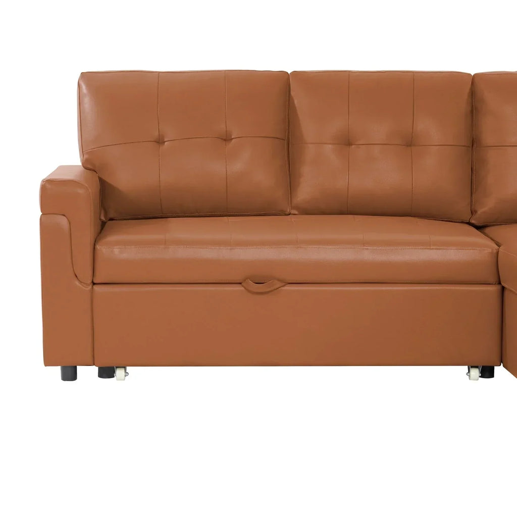 Verwandelbares, umbaubares Ecksofa mit ausziehbarem Schlafsofa, versteckter Aufbewahrung in der Récamiere und robusten Beinen