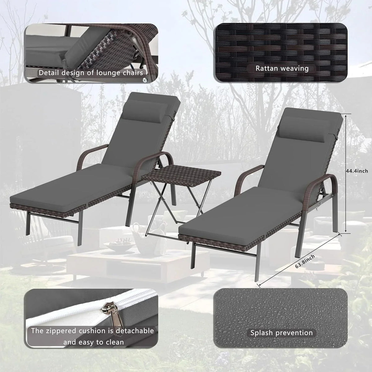 Kullavik 3-teiliges Outdoor-Liegen-Set