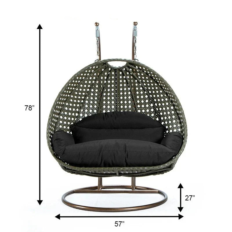 LeisureMod 2-Person Hängesessel mit Ständer – Outdoor/Indoor Rattan Korbsessel Garten-Schaukelhängematte mit Kissen