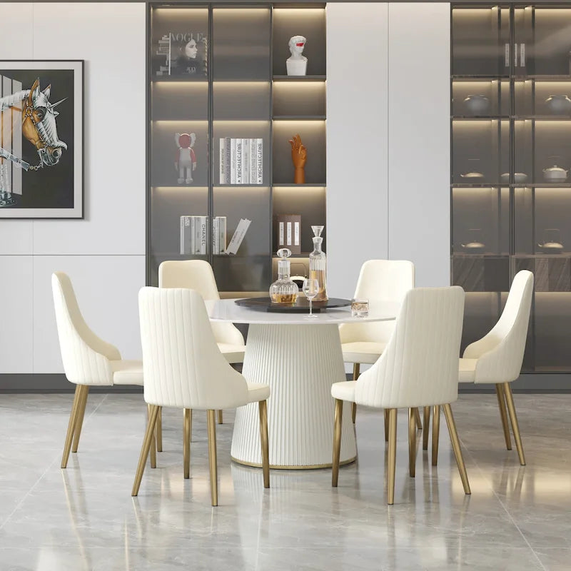 Runder Esstisch für 6 Personen (Ø 135 cm) mit gesinterter Steinplatte und Lazy Susan