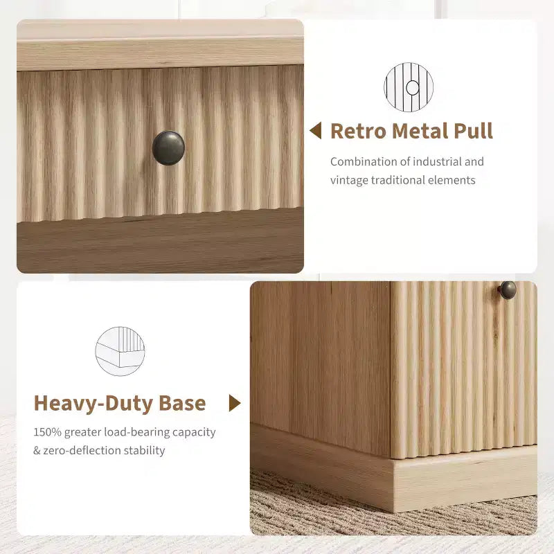 Geriffelter Home-Office-Schreibtisch mit Stauraum, 137 cm moderner Chefschreibtisch mit Ladestation, Computer-Schreibtisch aus Holz mit Aktenschubladen für das Arbeitszimmer