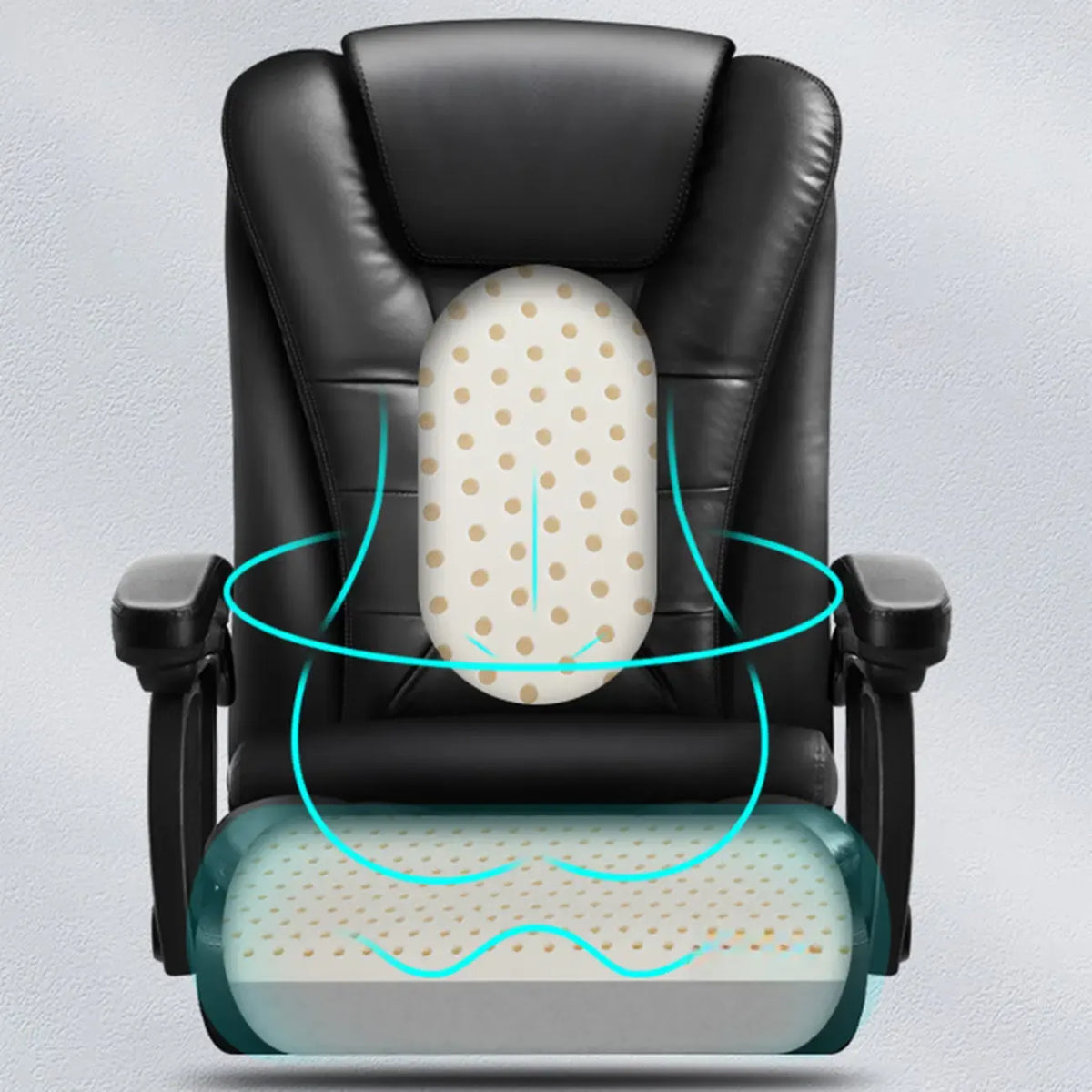 Ergonomischer Bürostuhl aus schwarzem Leder mit Fußstütze und Drehfunktion
