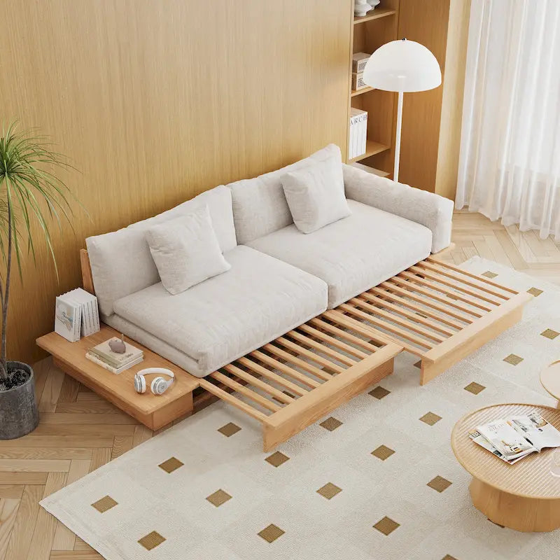 JASIWAY Modernes Sofa aus Massivholz mit Polsterung aus Baumwollleinen