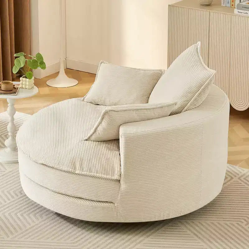 360° drehbarer Loungesessel, drehbarer runder Fass-Sessel mit Kissen für das Wohnzimmer