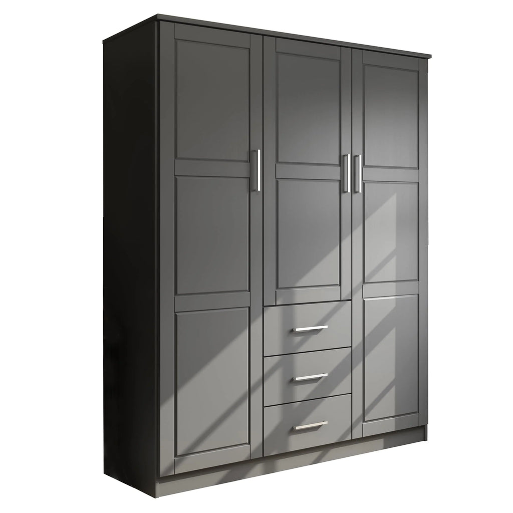 Palace Imports 100% Massivholz Cosmo Kleiderschrank mit 3 Türen mit Massivholz- oder Spiegeltüren