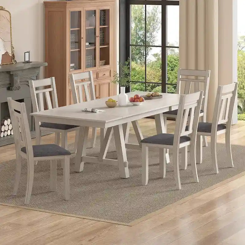 VECELO Esszimmerstühle aus Massivholz mit Leinenstoffbezug, Esszimmerstühle 2er/4er/6er Set