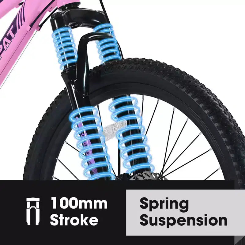 Okak 24/26 Zoll Mountainbike mit 21 Gängen und doppelten Scheibenbremsen, Kinderfahrrad mit 100mm Federgabel, Dirt Bike für Teenager und Frauen