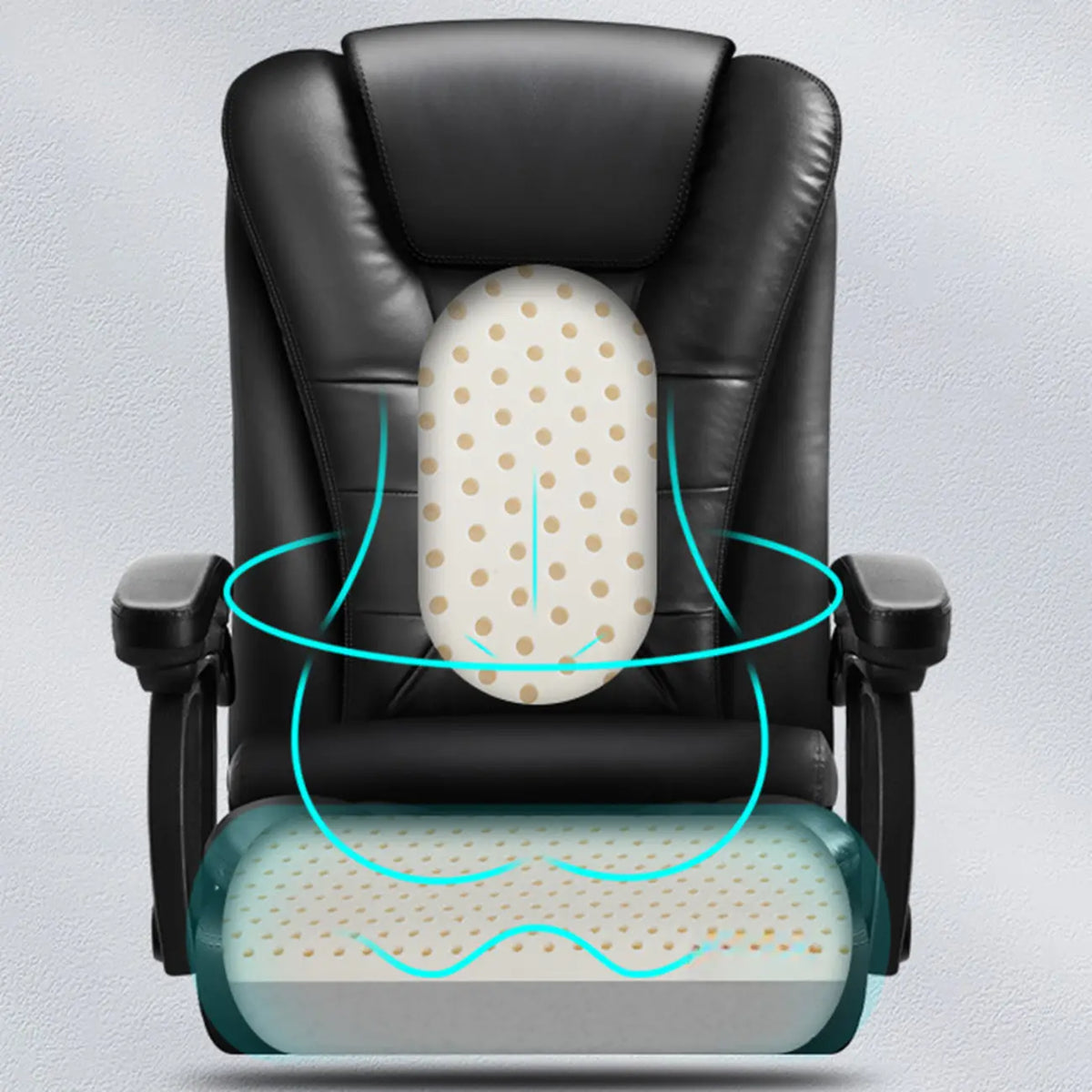 Ergonomischer Bürostuhl aus schwarzem Leder mit Fußstütze und Drehfunktion
