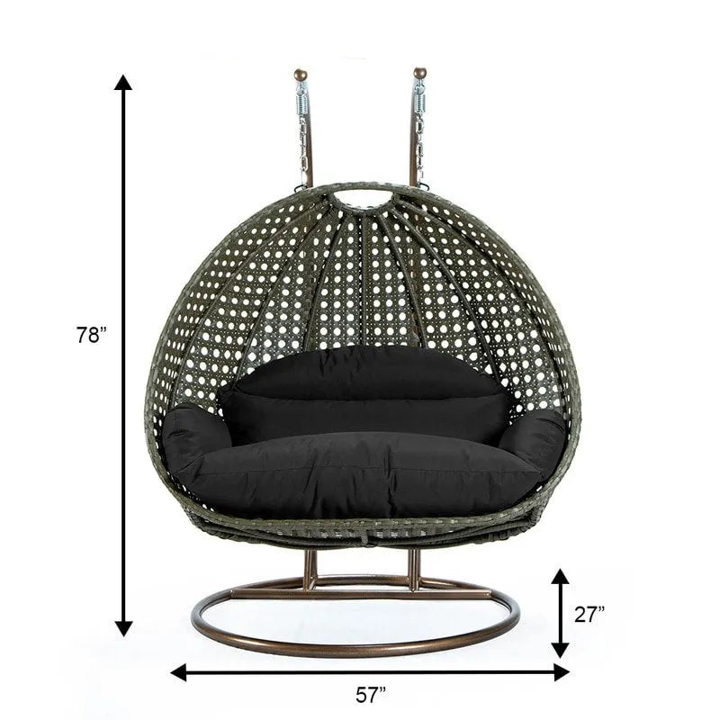 LeisureMod 2-Person Hängesessel mit Ständer – Outdoor/Indoor Rattan Korbsessel Garten-Schaukelhängematte mit Kissen