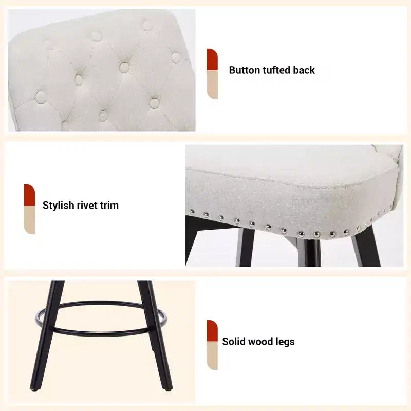 2er-Set drehbarer Barhocker mit Rückenlehne, 66 cm hoch, Beine aus Massivholz und gepolsterte Rückenlehne aus Kunstleder, für Kücheninseln