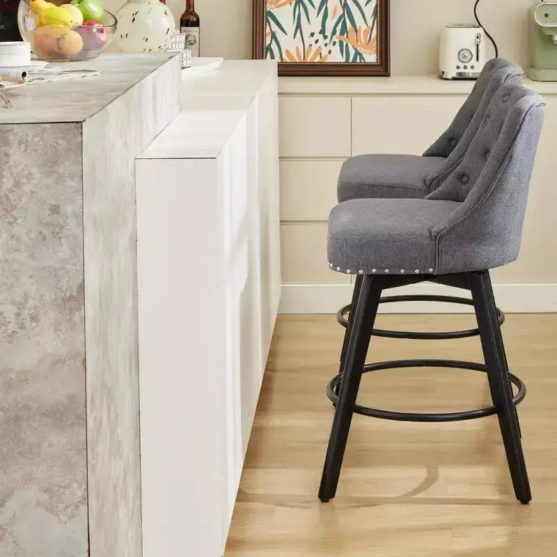 2er-Set drehbarer Barhocker mit Rückenlehne, 66 cm hoch, Beine aus Massivholz und gepolsterte Rückenlehne aus Kunstleder, für Kücheninseln
