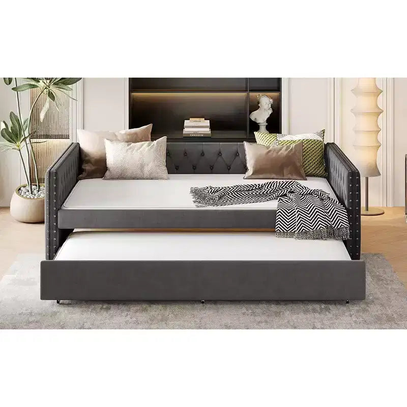 Bellemave Tagesbett mit Ausziehbett, Schlafsofa, Tagesbett mit Rollbett für Erwachsene, Kinder, Mädchen, Jugendliche, Grau