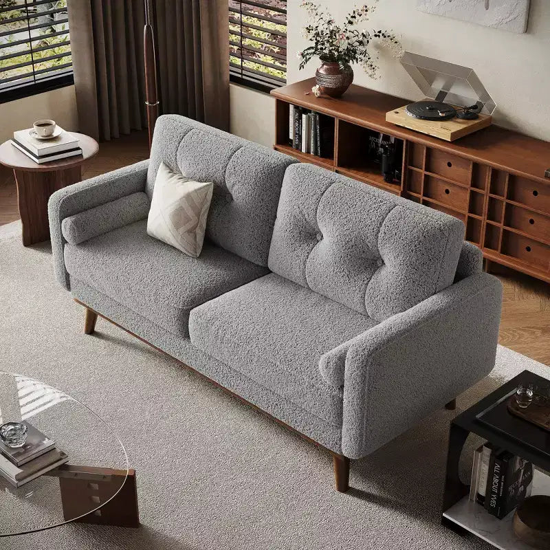 65 Loveseat Sofa, Mid-Century Modern Couch, bequemes Zweiersofa für Wohnzimmer, Leinen-Polstersofa für Schlafzimmer, kleine Räume, Beige Creme