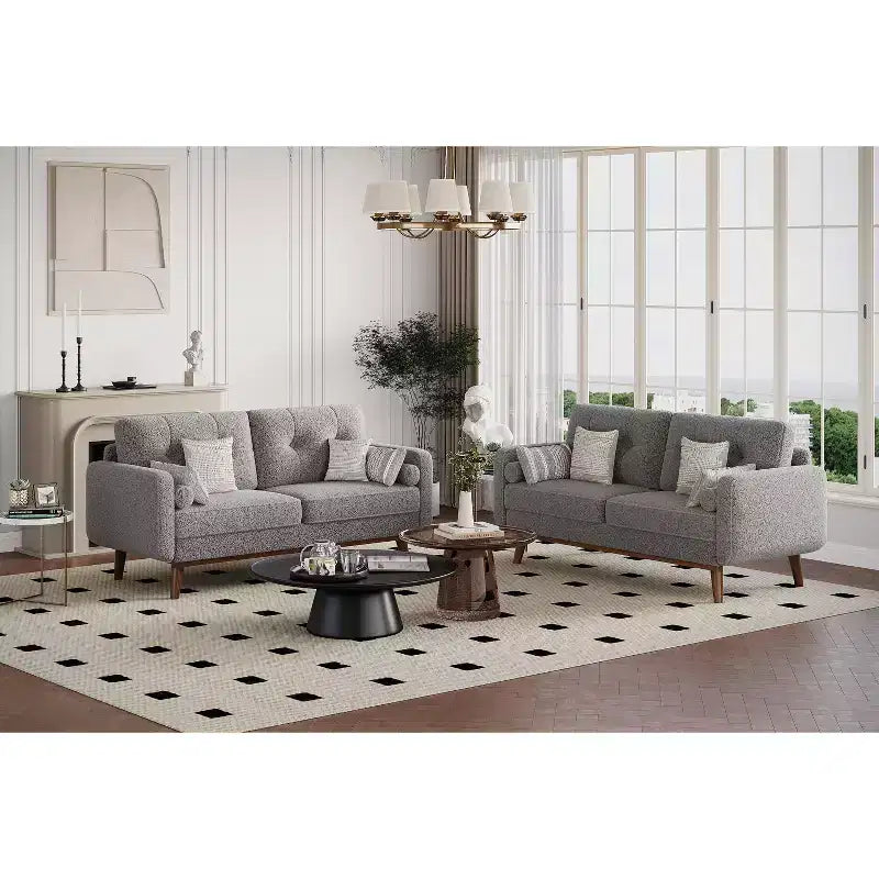 65 Loveseat Sofa, Mid-Century Modern Couch, bequemes Zweiersofa für Wohnzimmer, Leinen-Polstersofa für Schlafzimmer, kleine Räume, Beige Creme