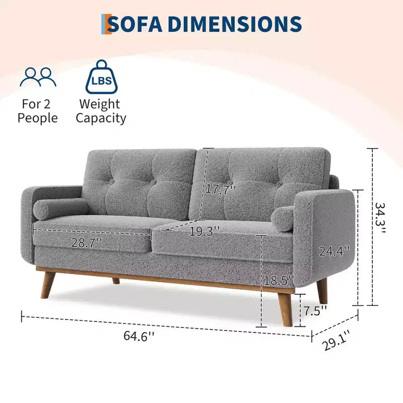 65 Loveseat Sofa, Mid-Century Modern Couch, bequemes Zweiersofa für Wohnzimmer, Leinen-Polstersofa für Schlafzimmer, kleine Räume, Beige Creme