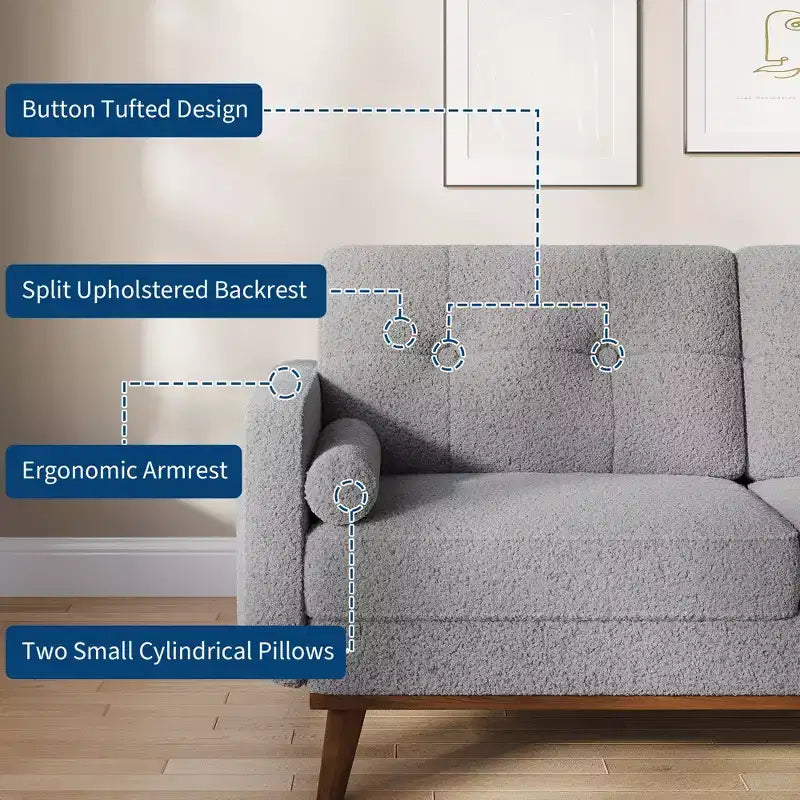 65 Loveseat Sofa, Mid-Century Modern Couch, bequemes Zweiersofa für Wohnzimmer, Leinen-Polstersofa für Schlafzimmer, kleine Räume, Beige Creme