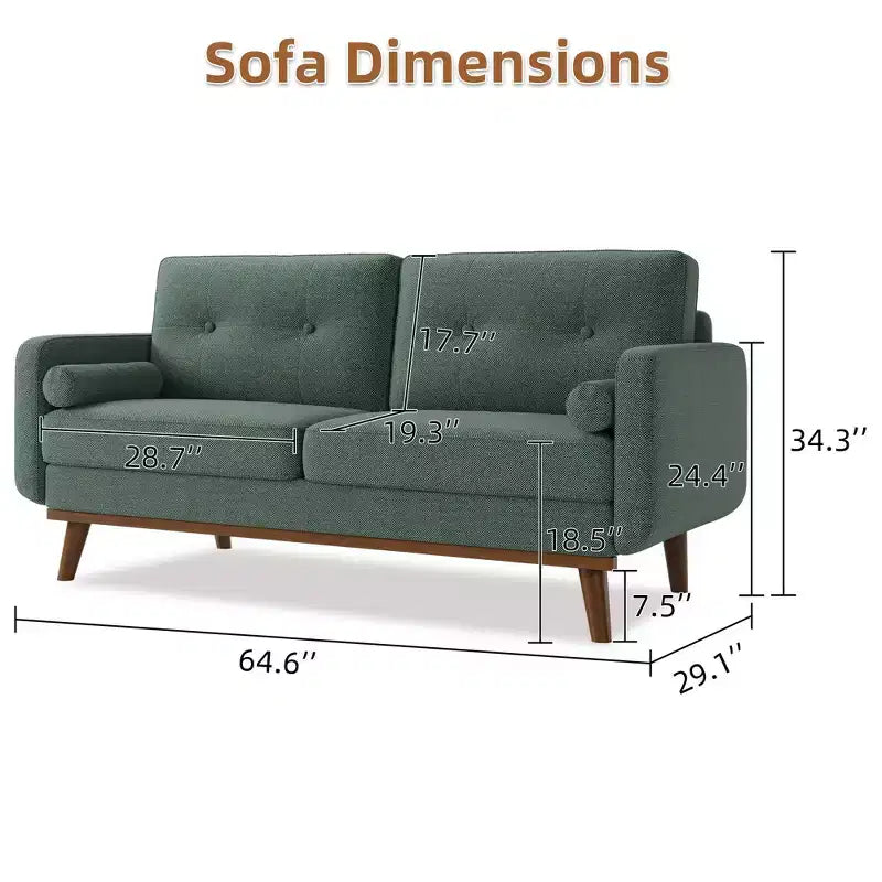 65 Loveseat Sofa, Mid-Century Modern Couch, bequemes Zweiersofa für Wohnzimmer, Leinen-Polstersofa für Schlafzimmer, kleine Räume, Beige Creme