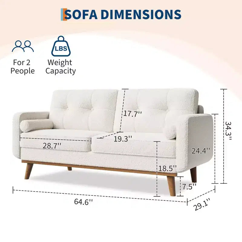 65 Loveseat Sofa, Mid-Century Modern Couch, bequemes Zweiersofa für Wohnzimmer, Leinen-Polstersofa für Schlafzimmer, kleine Räume, Beige Creme