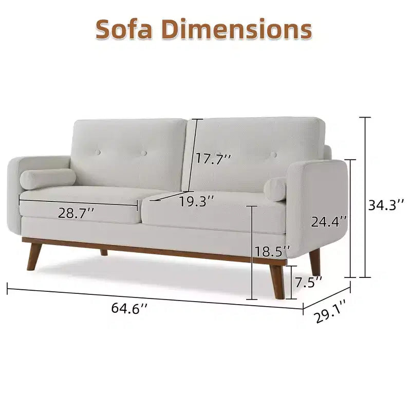 65 Loveseat Sofa, Mid-Century Modern Couch, bequemes Zweiersofa für Wohnzimmer, Leinen-Polstersofa für Schlafzimmer, kleine Räume, Beige Creme