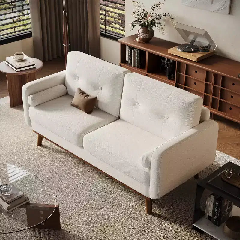 65 Loveseat Sofa, Mid-Century Modern Couch, bequemes Zweiersofa für Wohnzimmer, Leinen-Polstersofa für Schlafzimmer, kleine Räume, Beige Creme