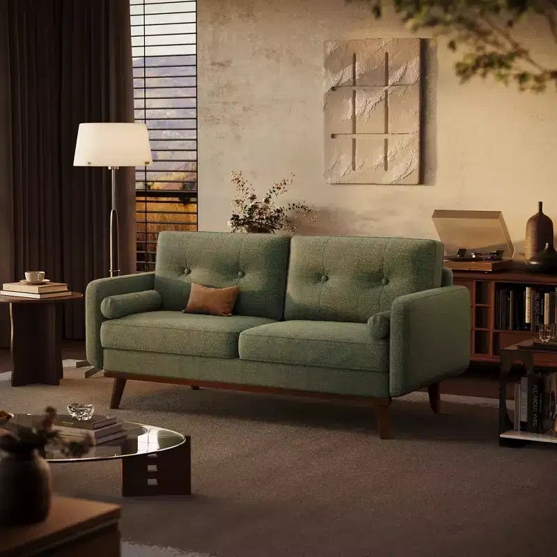 65 Loveseat Sofa, Mid-Century Modern Couch, bequemes Zweiersofa für Wohnzimmer, Leinen-Polstersofa für Schlafzimmer, kleine Räume, Beige Creme