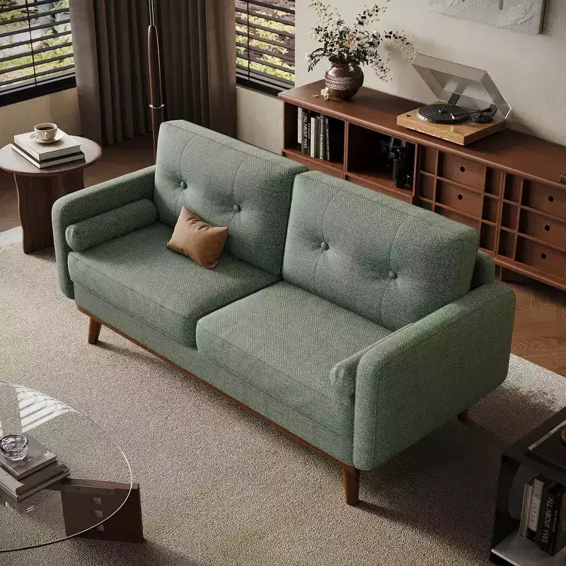65 Loveseat Sofa, Mid-Century Modern Couch, bequemes Zweiersofa für Wohnzimmer, Leinen-Polstersofa für Schlafzimmer, kleine Räume, Beige Creme