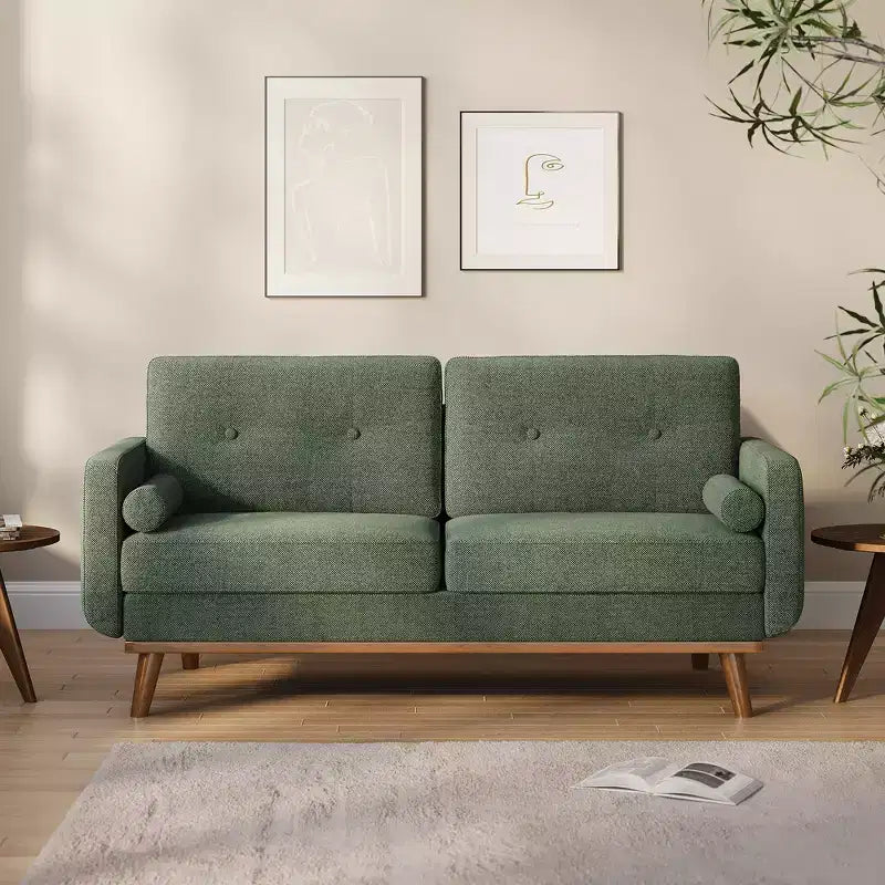 65 Loveseat Sofa, Mid-Century Modern Couch, bequemes Zweiersofa für Wohnzimmer, Leinen-Polstersofa für Schlafzimmer, kleine Räume, Beige Creme