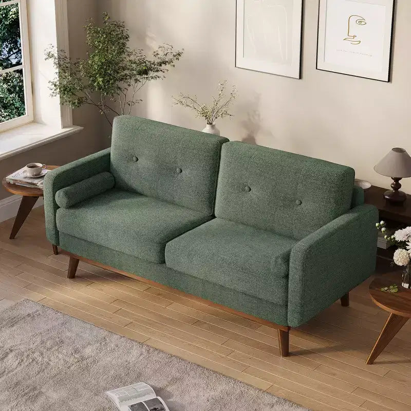 65 Loveseat Sofa, Mid-Century Modern Couch, bequemes Zweiersofa für Wohnzimmer, Leinen-Polstersofa für Schlafzimmer, kleine Räume, Beige Creme