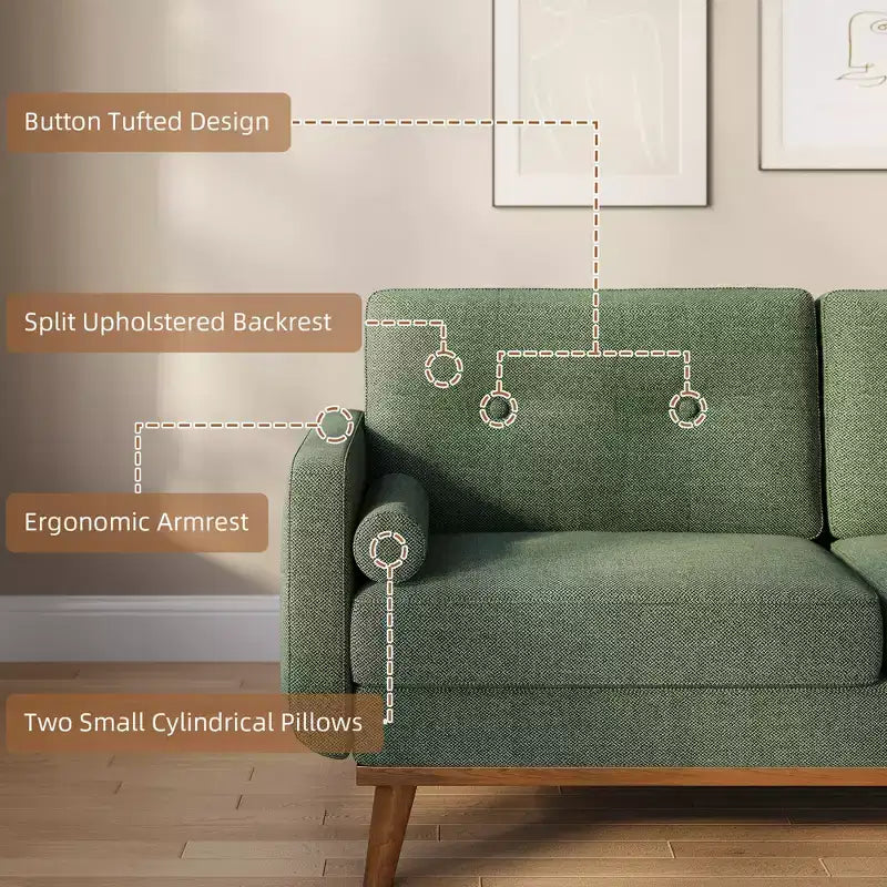 65 Loveseat Sofa, Mid-Century Modern Couch, bequemes Zweiersofa für Wohnzimmer, Leinen-Polstersofa für Schlafzimmer, kleine Räume, Beige Creme