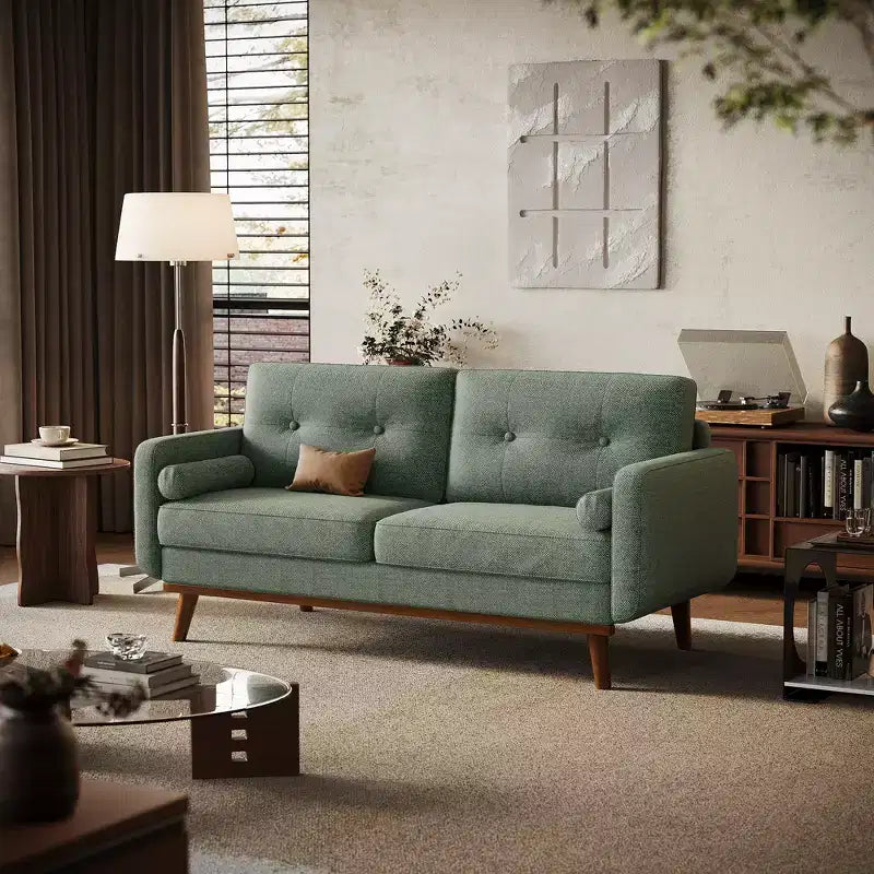 65 Loveseat Sofa, Mid Century Modern Couch Comfy Love Seat Couches for Living Room, Linen Upholstered Couches for Bedroom Small Space, Beige Cream