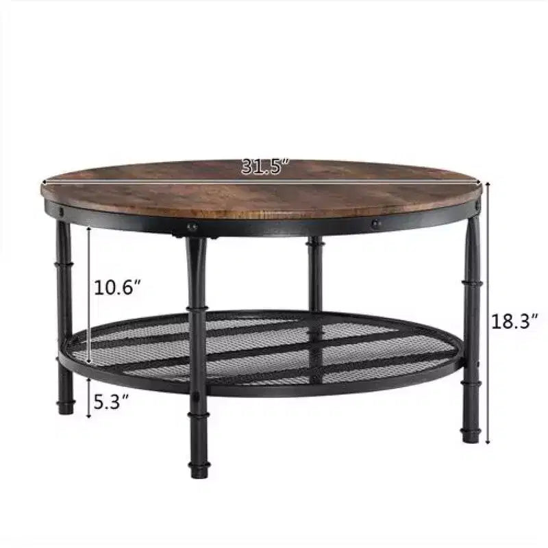 81 cm Runder Doppelschichtiger Feuergebrannter Holz-PVC-Dichteplatte, Schwarze Basis mit Silbermuster Pulverbeschichteter Eisenrahmen Couchtisch