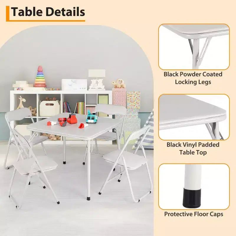 GustoWave Metall-Klappkartentisch und Stühle-Set, Ledergepolsterte Klappstühle mit bequemer Polsterung und robustem Stahlrahmen, quadratischer Tisch