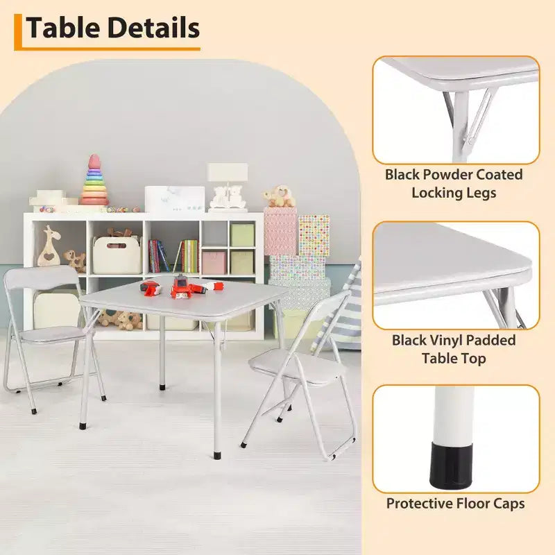 GustoWave Metall-Klappkartentisch und Stühle-Set, Ledergepolsterte Klappstühle mit bequemer Polsterung und robustem Stahlrahmen, quadratischer Tisch