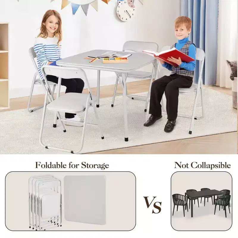 GustoWave Metall-Klappkartentisch und Stühle-Set, Ledergepolsterte Klappstühle mit bequemer Polsterung und robustem Stahlrahmen, quadratischer Tisch