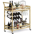 CuisinSmart 2-Tiers Bar Carts, Mobile Kitchen Seving Carts with Wine Rack and Glass Holder, 2-Tiers Storage Shelves Seving Carts