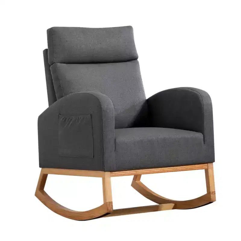 Schaukelstuhl, Sessel für das Kinderzimmer, Polsterschaukelstuhl für das Kinderzimmer mit Gummibaumholzbeinen, bequemer hoher Rückenlehne, Seitentaschen, Ohrensessel